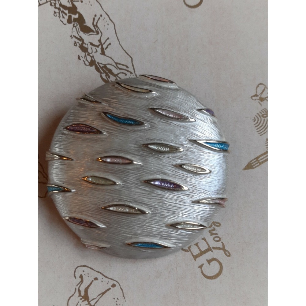 Rare Kramer MCM Mid Century Modernist Textured  Enamel  Brooch Signed